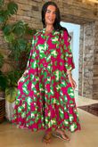 Riven Tiered Maxi Dress Raspberry